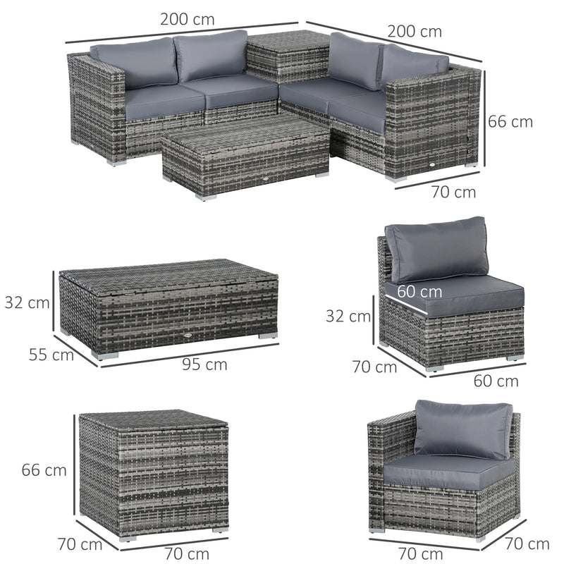 Outsunny 6Pcs Rattan Sofa Set Garden Sectional Garden Wicker Furniture Cushion