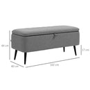 HOMCOM Storage Ottoman Bench, Linen Fabric Footstool with Steel Legs Grey