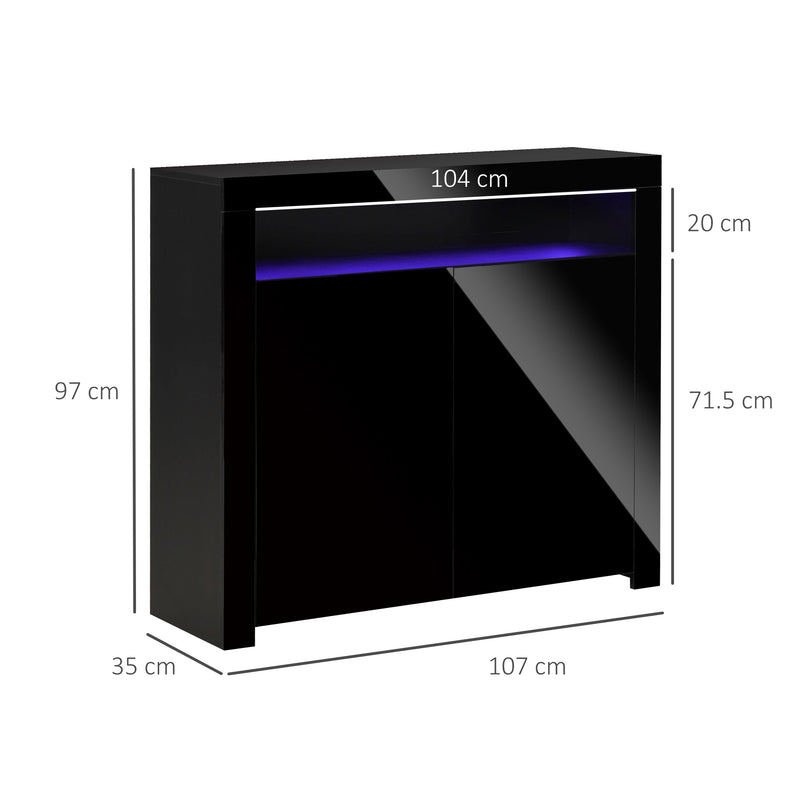 HOMCOM Modern High Gloss RGB LED Cabinet Cupboard Sideboard Console Black