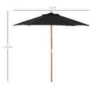 Outsunny 2.5m Wood Garden Parasol Sun Shade Patio Outdoor Wooden Umbrella Canopy