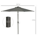 Outsunny 2.7m Patio LED Umbrella with Push Button Tilt/Crank 8 Ribs Grey