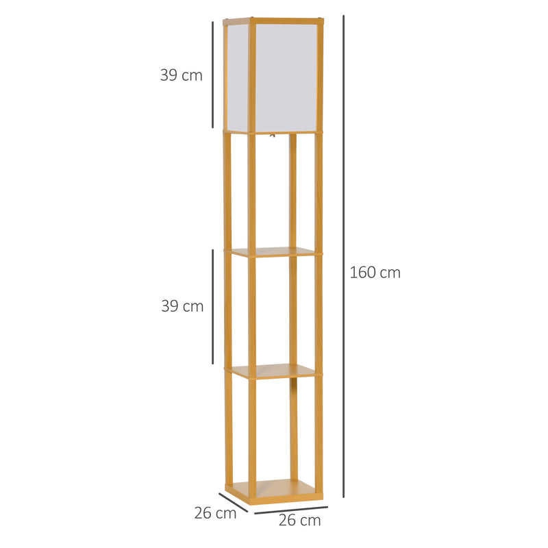 HOMCOM Floor Lamp Reading Lamp with 3-Tier Storage Shelf for Home Office Natural