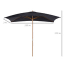 Outsunny Wooden Garden Parasol Sun Shade Patio Umbrella Canopy Black