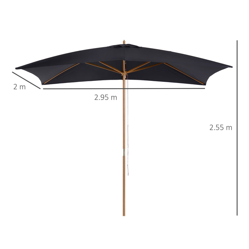Outsunny Wooden Garden Parasol Sun Shade Patio Umbrella Canopy Black
