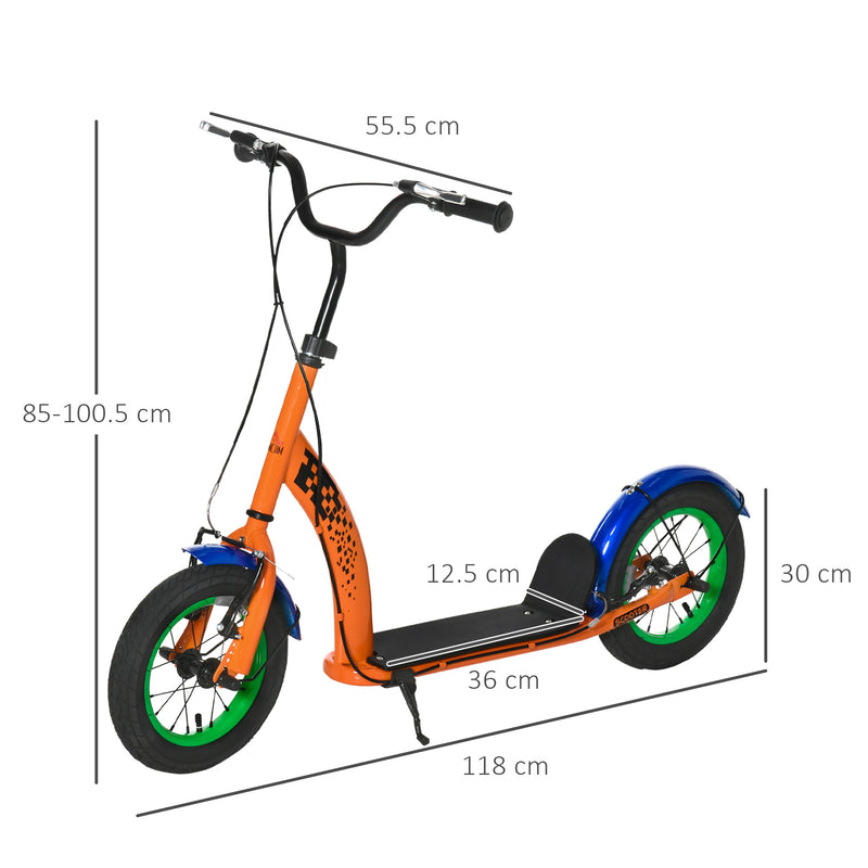 HOMCOM Kids Kick Scooter Adjustable Height Dual Brakes 12" Inflatable Wheels