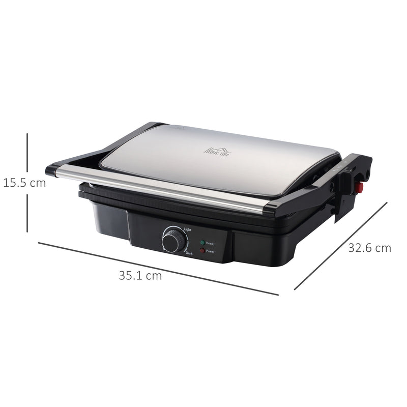 HOMCOM Health Grill & Panini Press 2000W Non-Stick w/ 180° Flat Open Drip Tray