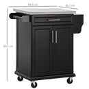 HOMCOM Rolling Kitchen Cart Storage Trolley with Drawer Towel Rail Steel Black