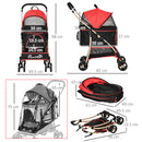 PawHut Detachable Pet Stroller with Rain Cover for Small and Tiny Dogs, Red
