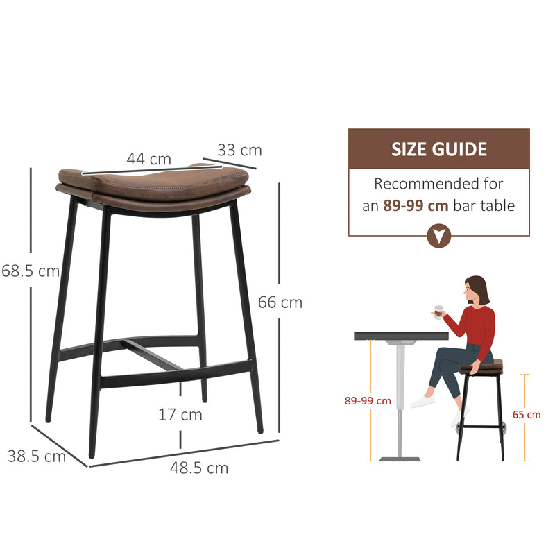 HOMCOM Breakfast Bar Stools Set of 2 Upholstered Barstools w/ Curved Seat Brown
