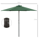 Outsunny 2.8m Patio Umbrella Parasol Outdoor Table Umbrella 6 Ribs Green