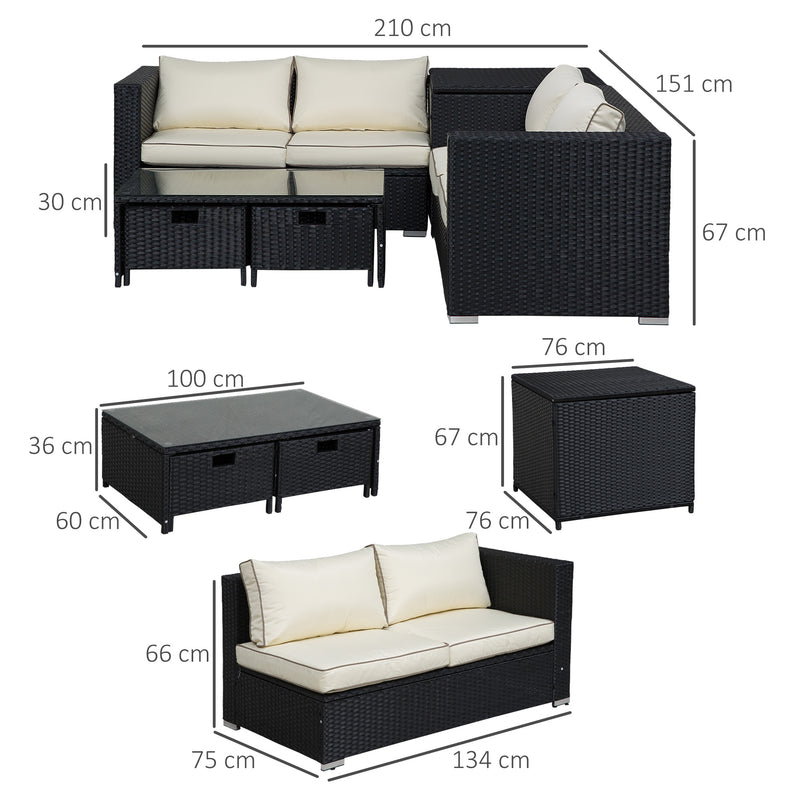 Outsunny 4Pcs Patio Rattan Sofa Garden Furniture Set Table w/ Cushions Black