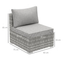 Outsunny Outdoor Garden Furniture Rattan Single Middle Sofa w/ Cushions Grey