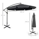 Outsunny 2.7m Garden Cantilever Banana Parasol Sun Shade w/ Crank, Black