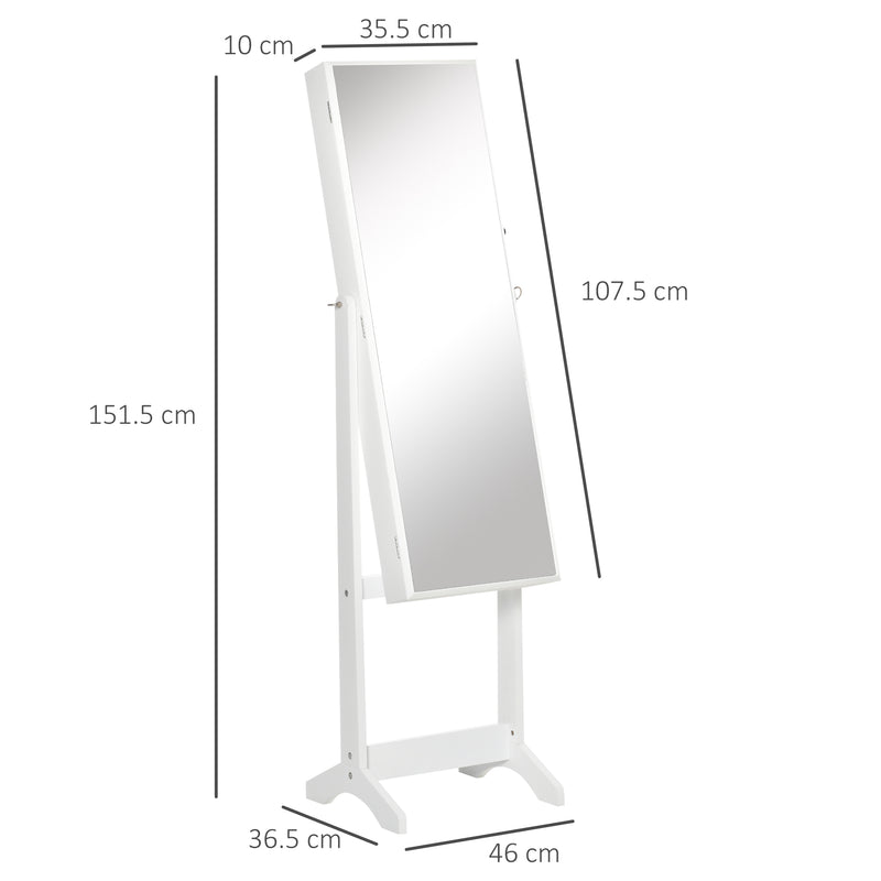 HOMCOM Mirrored Jewellery Cabinet Lockable Jewellery Organiser for Bedroom White