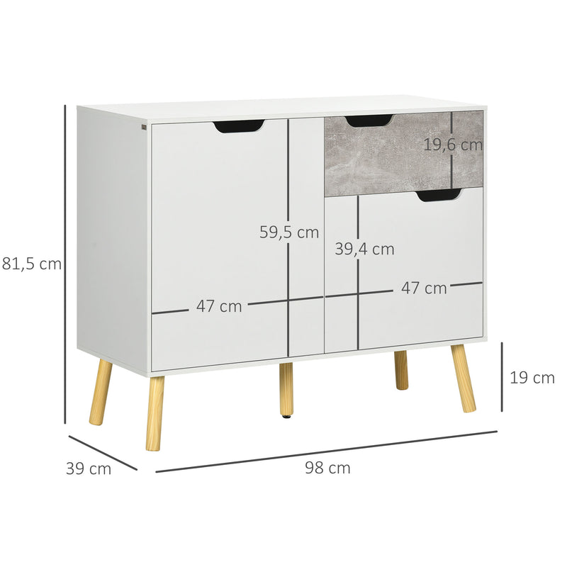 HOMCOM Modern Sideboard Storage Cabinet, Free Standing Accent Cupboard Grey