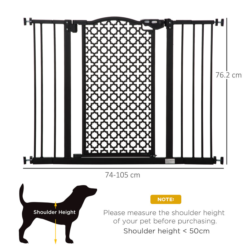 PawHut 74-105cm Pet Safety Gate, Pressure Fit Stair with Double Locking - Black