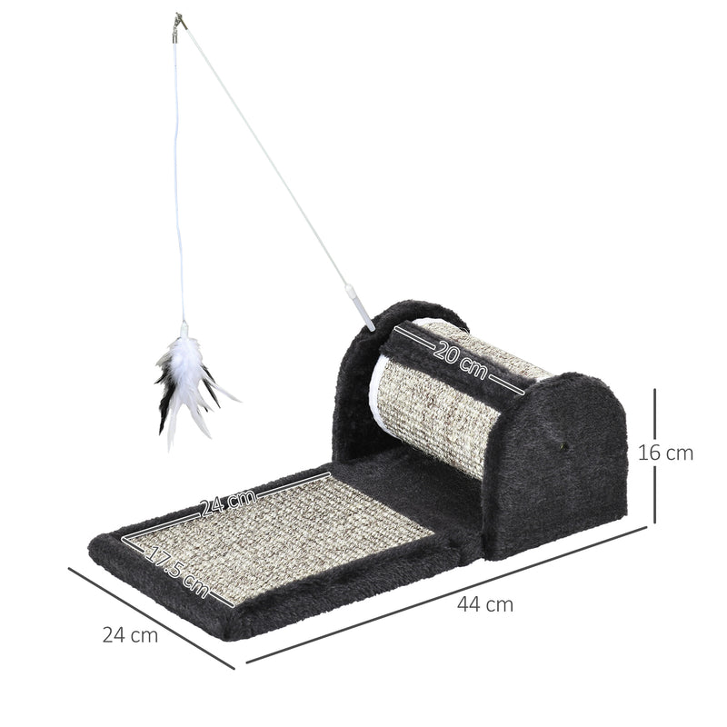 PawHut Cat Scratcher Sisal Scratching Pad Mat Kitten Toy w/Roller Feather Teaser