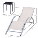 Outsunny 3 Pieces Lounge Chair Set Garden Sunbathing Chair w/ Table Cream