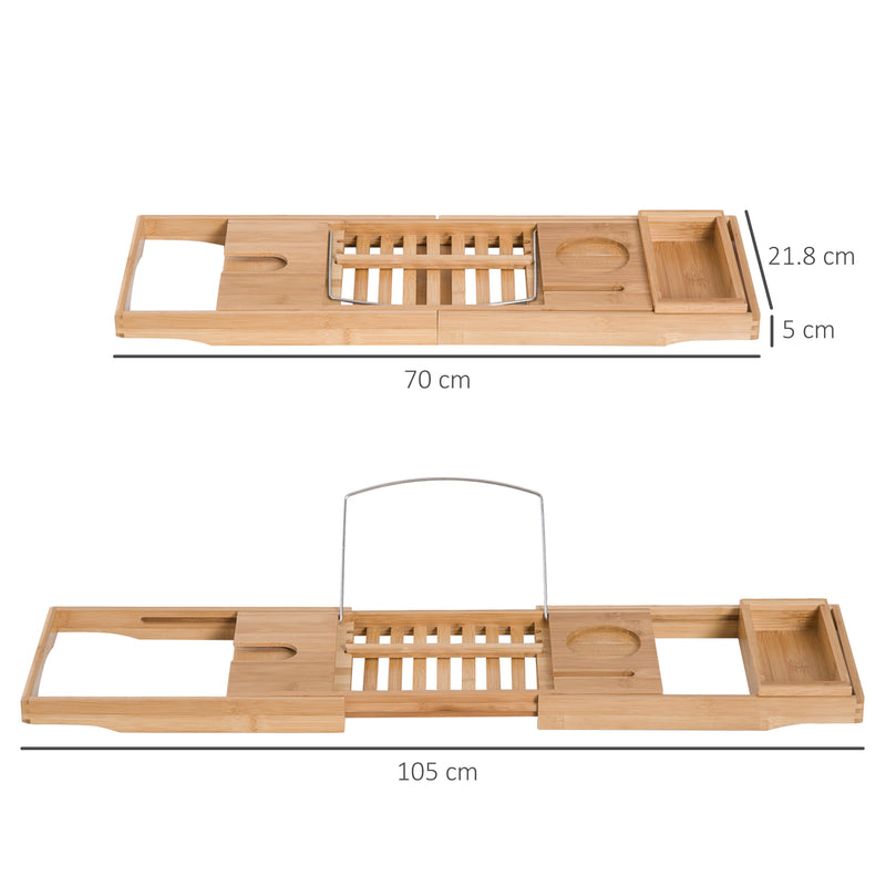 HOMCOM Extendable Bath Tub Bathroom Tray Bathtub Caddy Shelf Wine Holder Book
