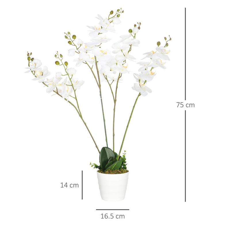 HOMCOM Artificial fake faux Flowers Potted White Orchid Plant Home Décor