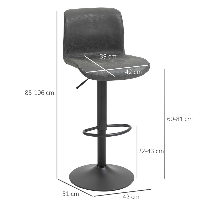 HOMCOM Retro Barstools Set of 2 PU Leather Adjustable Height Swivel Bar Chairs