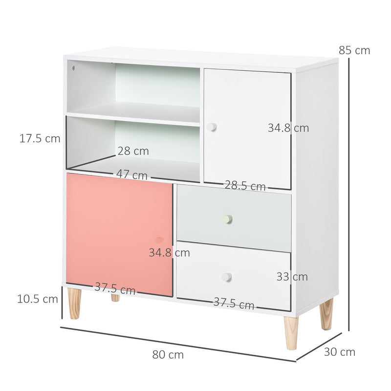 HOMCOM Kids Bookcase Multi-Shelf Modern Freestanding Cabinet of Drawer Pink