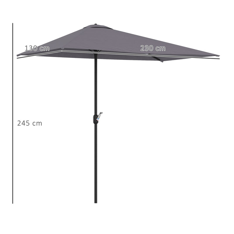 Outsunny 2.3m Garden Balcony Half Round Umbrella Metal Parasol Umbrella Grey