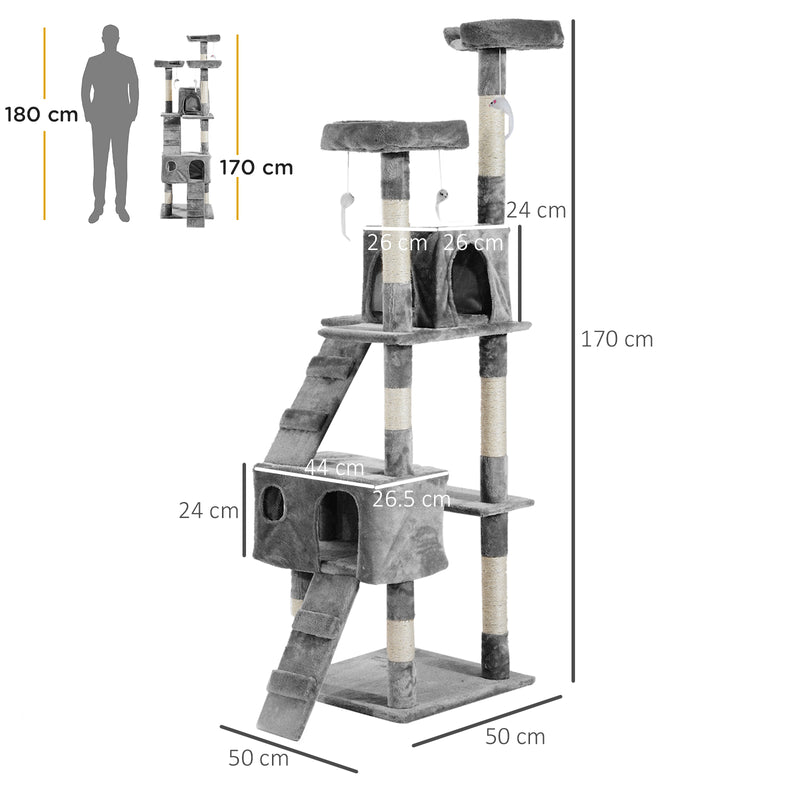 PawHut Cat Tree Scratcher Activity Centre, Condo Scratching Post Toy Bed