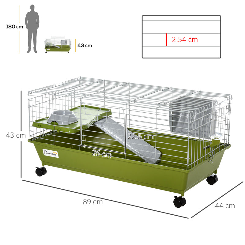 PawHut 89cm Small Animal Cage for Rabbit Ferret Guinea Pig w/ Food Dish Green