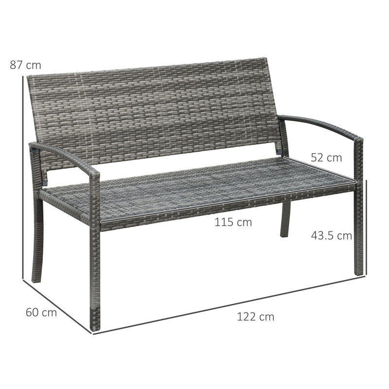 Outsunny Patio Rattan 2 Seater Garden Bench Love Seater Garden Armchair Grey