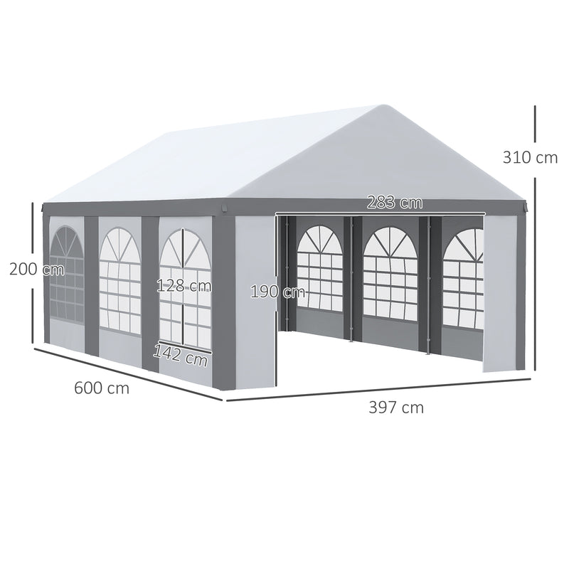 Outsunny 6 x 4m Party Tent, Marquee Gazebo with Sides, Windows and Double Doors