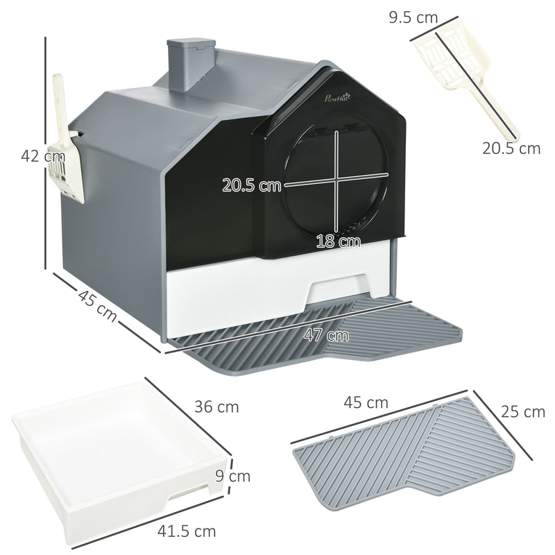 PawHut Hooded Cat Litter Tray w/ Scoop, Drawer Pan, Handle, Deodorants