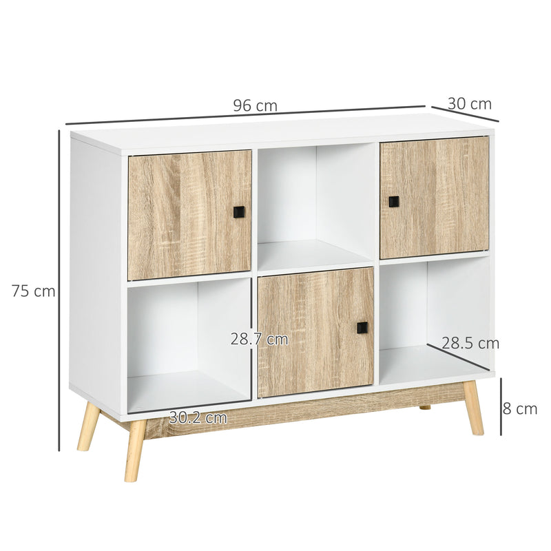 HOMCOM Bookcase, Display Cabinet with 6 Storage Cubes for Living Room Natural