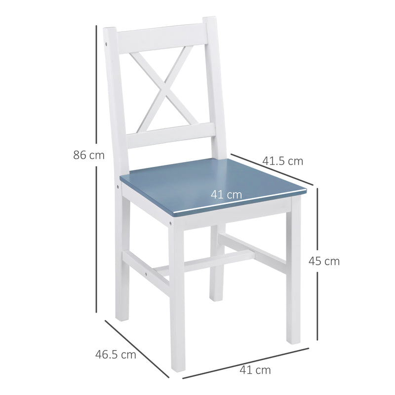 HOMCOM Dining Chairs Set of 2, Pine Wood Frame, Cross Back for Kitchen White