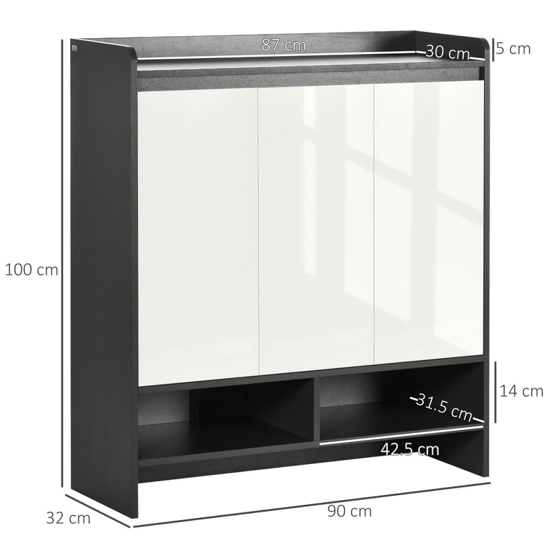 HOMCOM Modern Storage Cabinet with High Gloss White Doors for 24 Pairs of Shoes