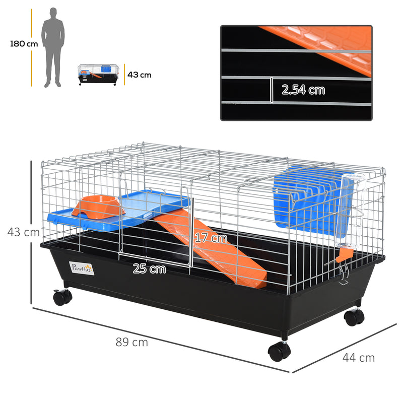 PawHut 89cm Small Animal Cage for Rabbit Ferret Guinea Pig w/ Food Dish Black