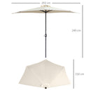 Outsunny 3(m) Half Round Parasol Garden Sun Umbrella Metal w/ Crank Cream White