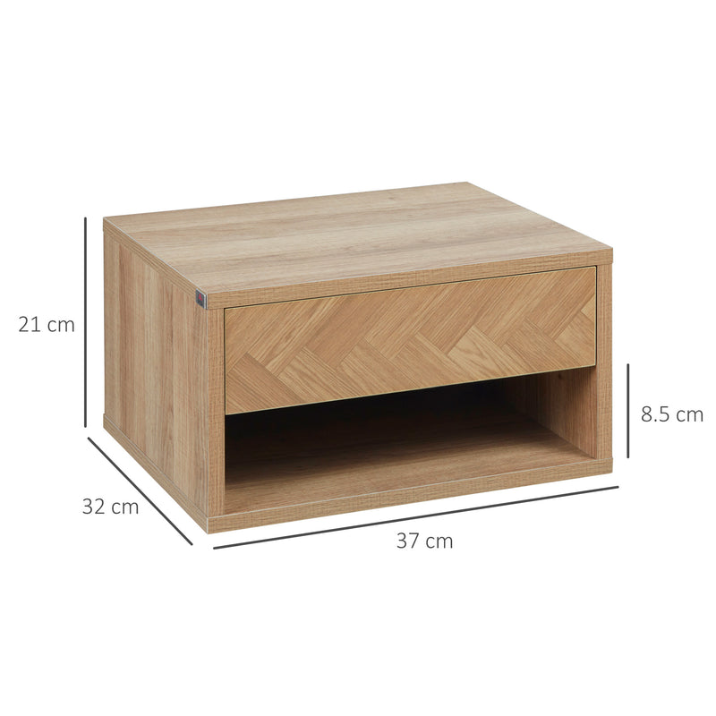 HOMCOM Floating Bedside Table Set of 2 Wall Mounted Nightstand W/ Drawer Natural