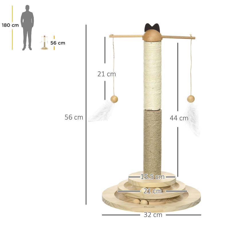 PawHut Cat Tower w/ Turntable Toy Ball, Jute and Sisal Scratching Post