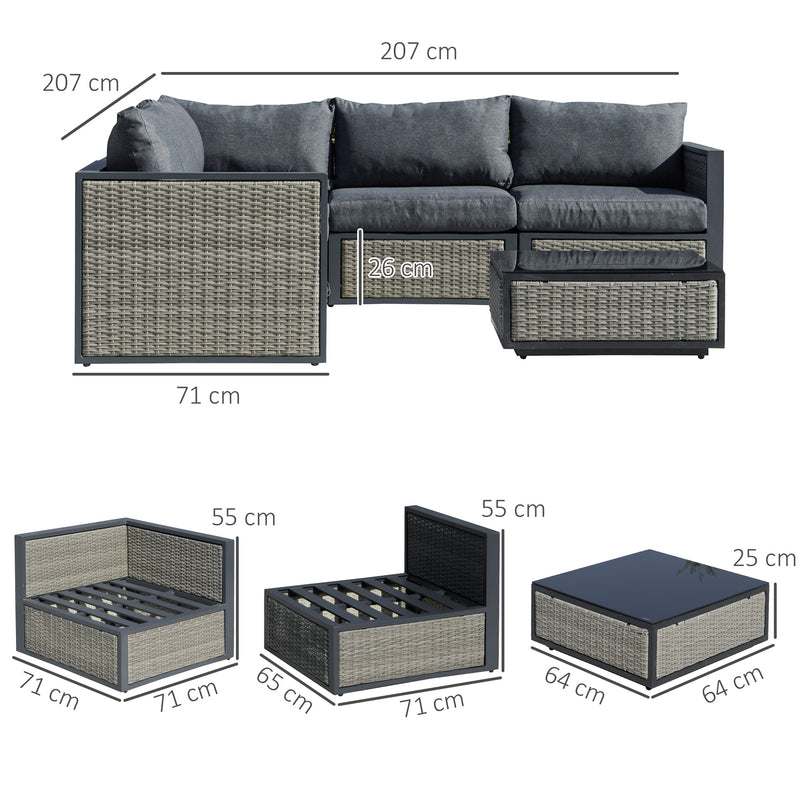 Outsunny 6 PCs Patio PE Rattan Sofa Set Sectional Conversation Furniture Set