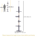 PawHut Floor to Ceiling Cat Tree for Indoor Cats 5-Tier Kitty Tower Grey