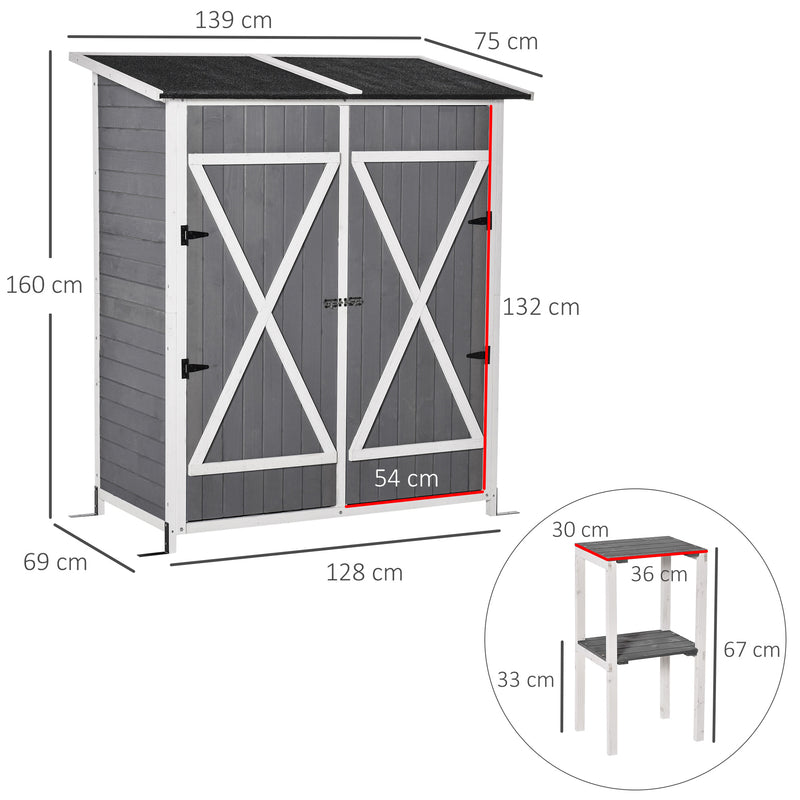 Outsunny Garden Storage Shed Tool Organizer w/ Table, 139x75x160cm, Dark Grey