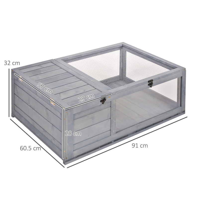 PawHut Tortoise House w/ Mesh Roof, Small Pet Reptile Wooden House - Grey