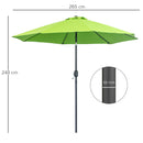 Outsunny 2.7M Patio Umbrella Outdoor Sunshade Canopy w/ Tilt and Crank Green