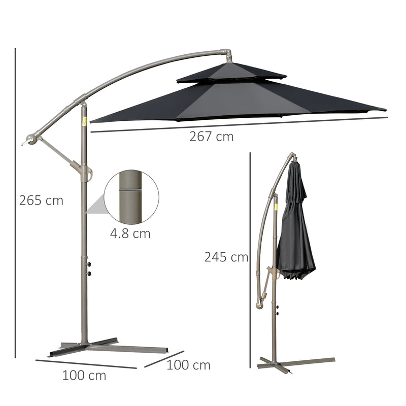Outsunny 2.7m Cantilever Banana Parasol Outdoor Sun Shade w/ Crank, Black