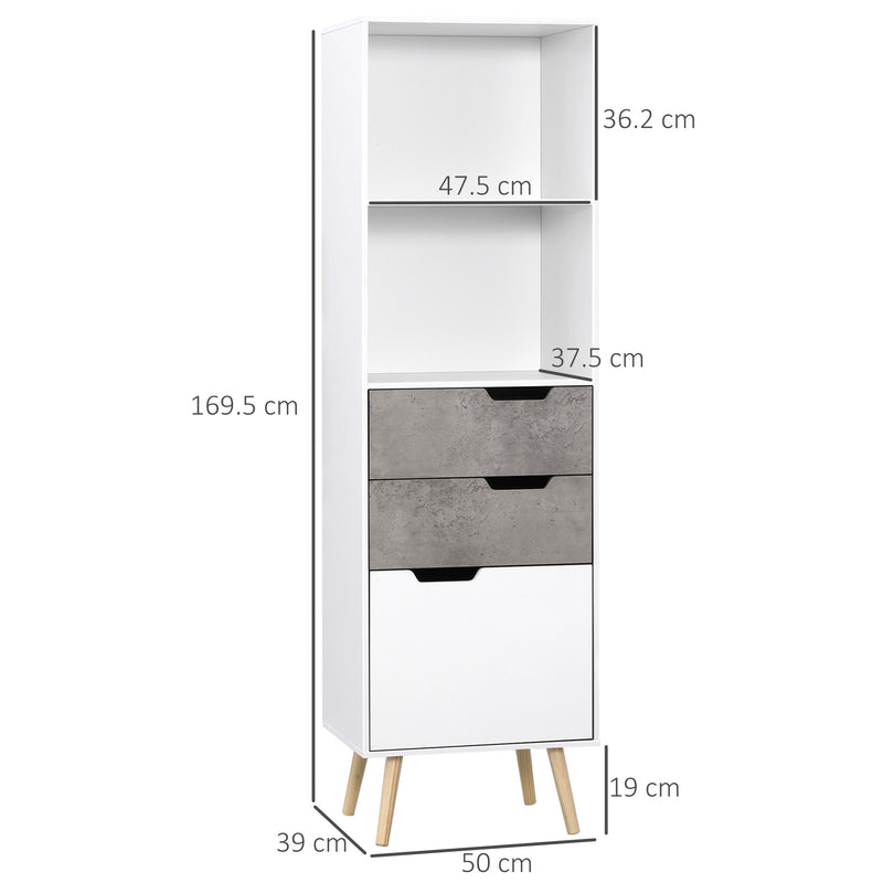 HOMCOM Sideboard Storage Cabinet, Slim Accent Cupboard with Drawers Light Grey