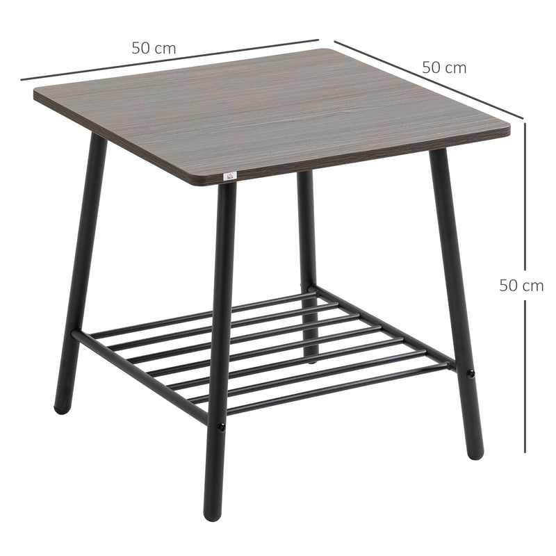 HOMCOM Sofa Side Table, End Table with 2-Tier Storage Shelf and Metal Frame