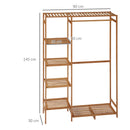 HOMCOM Bamboo Clothes Rail Garment Rack with 6 Tier Storage Shelf Hanging Rod