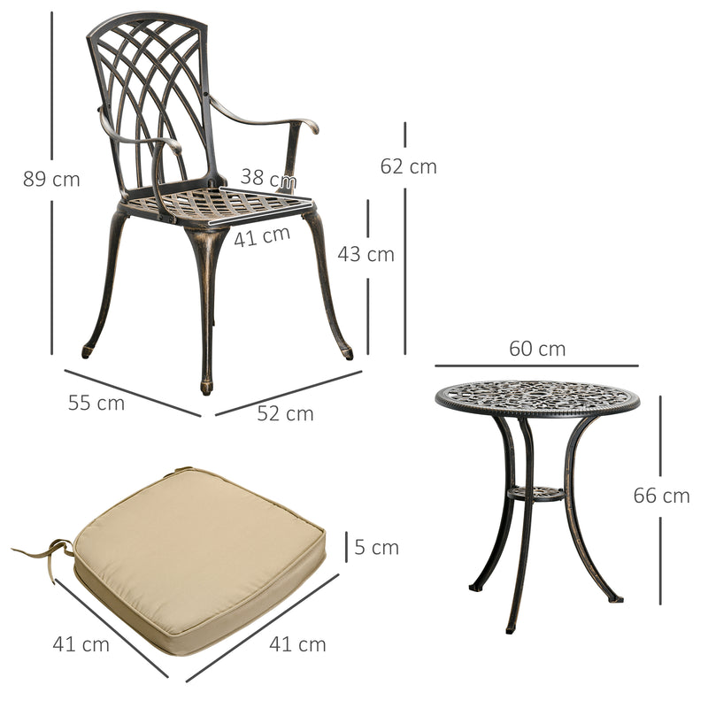Outsunny 3 PCs Aluminium Garden Coffee Table Set w/ Parasol Hole & Cushions