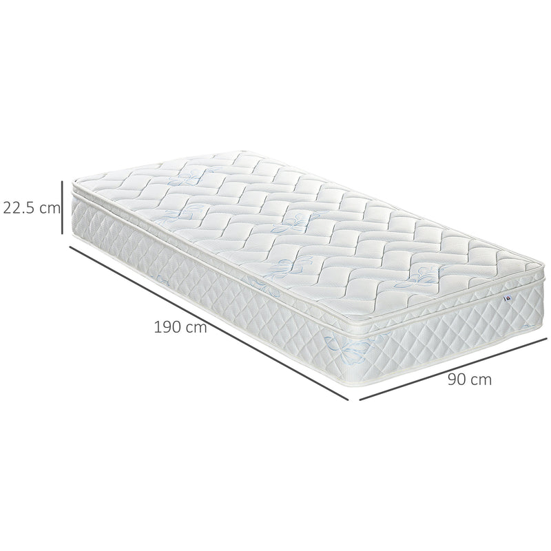 HOMCOM Single Mattress W/ Breathable Foam Pocket Innerspring 190cmx90cmx22.5cm